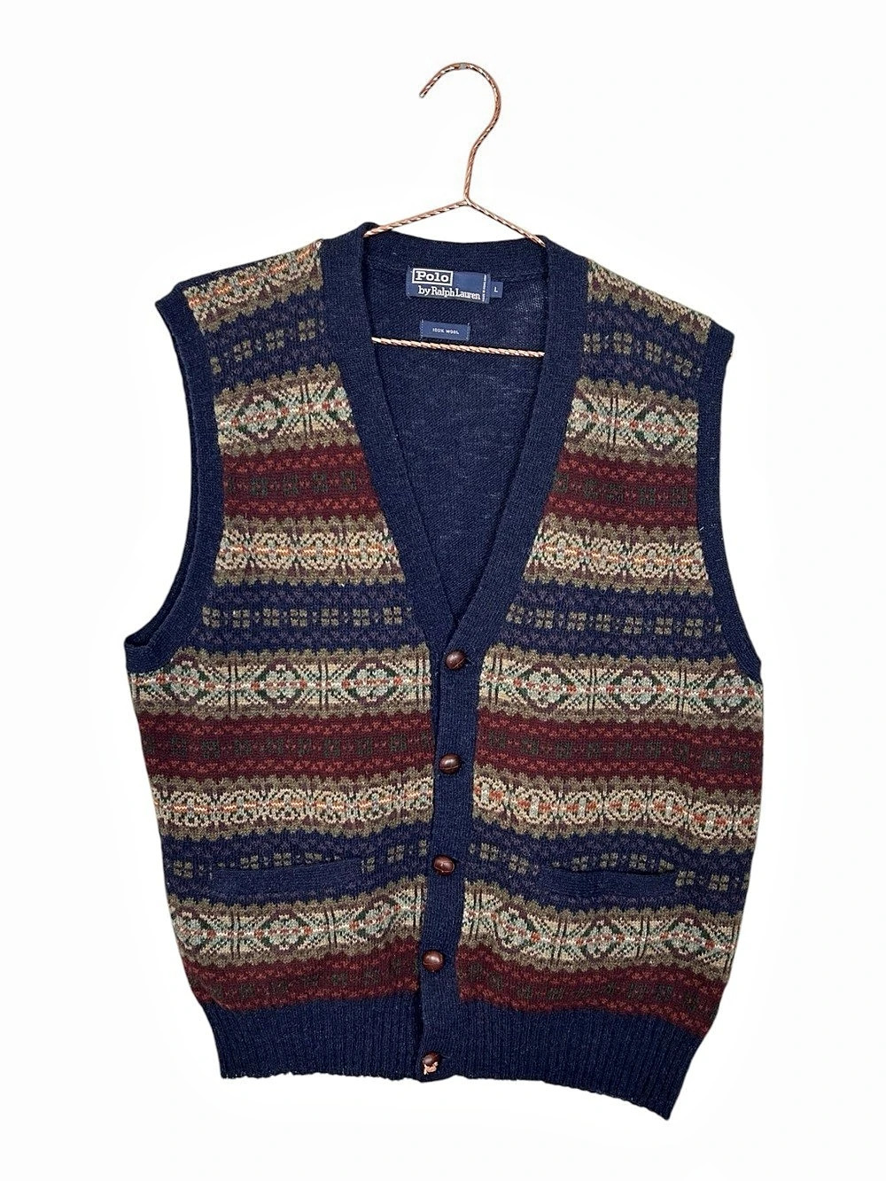 Polo Ralph Lauren Vintage Wool Fair Isle V-Neck Sweater Vest